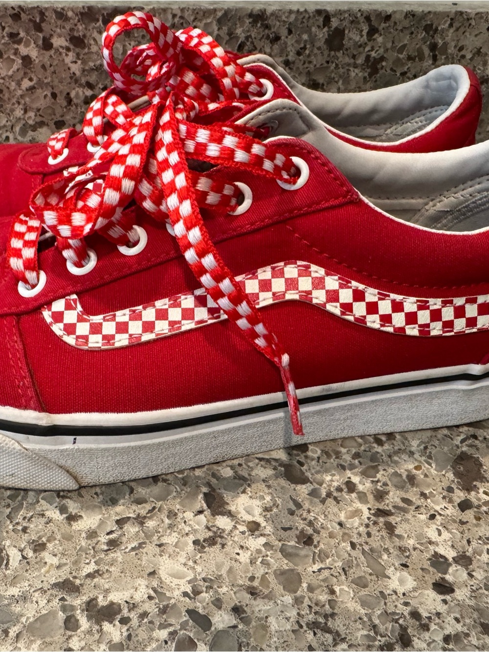 Vans women’s Red Checkerboard Low-Top Sneakers with White Accents
